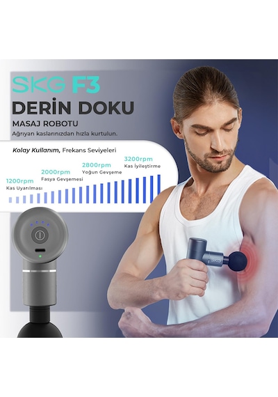 Skg F3 Masaj Tabancası, Red, 4 Darbe Yoğunluğu, Farklı Bölge İçin 4 Modüler Masaj Başlığı Kırmızı