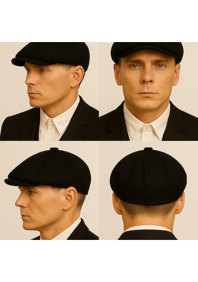 Hamze Peaky Blinders Tarz İngiliz Model Kaşe Kumaş Kasket Şapka Siyah