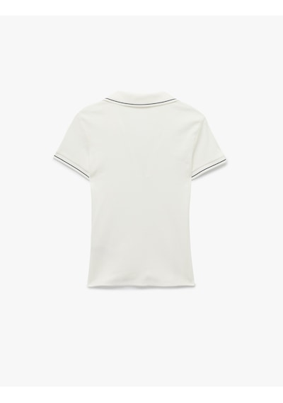 Koton Pamuklu Kısa Kollu Polo Yaka Fitilli Tişört Kırık Beyaz 6sak50119ek Ekru