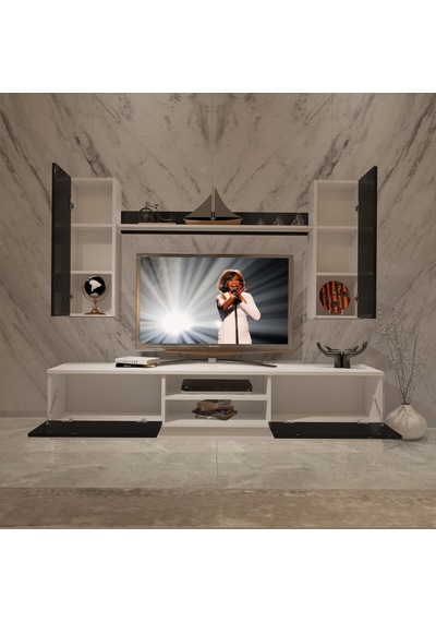 Decoraktiv Eko 5db Mdf Dvd Tv Ünitesi Tv Sehpası Beyaz - Siyah