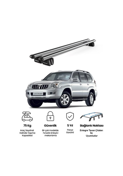 Pençe Toyota Land Cruiser Ara Atkı 1997-2008 Uyumlu Gri Ara Atkı Port Bagaj Tavan Barı