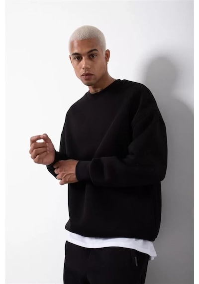 Yake Store Unisex Biskilet Yaka Üç İplik Sweatshirt - Siyah - Siyah