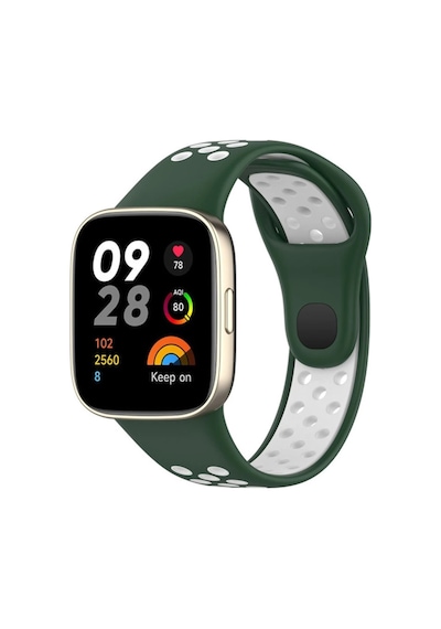Redmi Watch 3 Spor Delikli Kordon - Haki Yeşil-beyaz