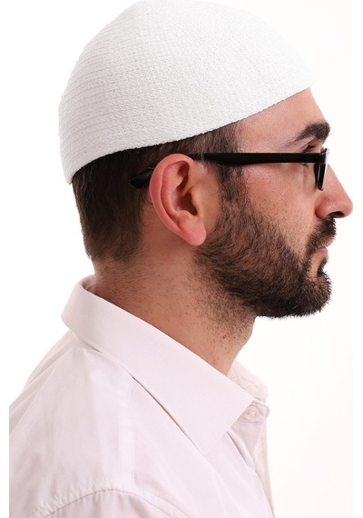 Kışlık Kadife Takke Düz Desen - Beyaz