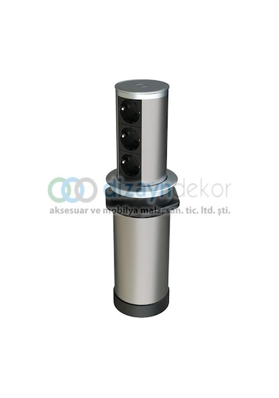 Tower-line Bas-aç Masaüstü Priz Kutusu - Gümüş - 3 Prizli