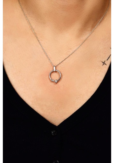 Roza Silver Zirkon Taşlı Rodyum Çivi Gümüş Kolye