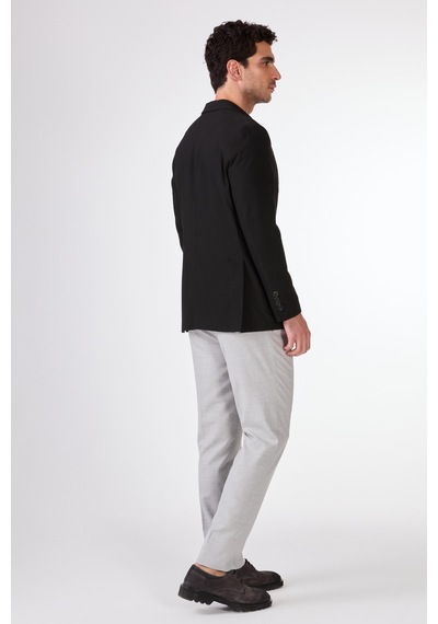 Dufy Siyah Balıksırtı Erkek Ceket - Slim Fit Siyah