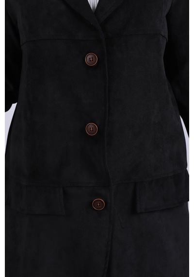 Armonika Kadın Siyah Yakalı Cep Kapaklı Düğmeli Vatkalı Premium Süet Oversize Ceket Arm-25k001057 Armonika Kadın Siyah Yakalı Cep Kapaklı Düğmeli Vatkalı Premium Süet Oversize Ceket Arm-25k001057