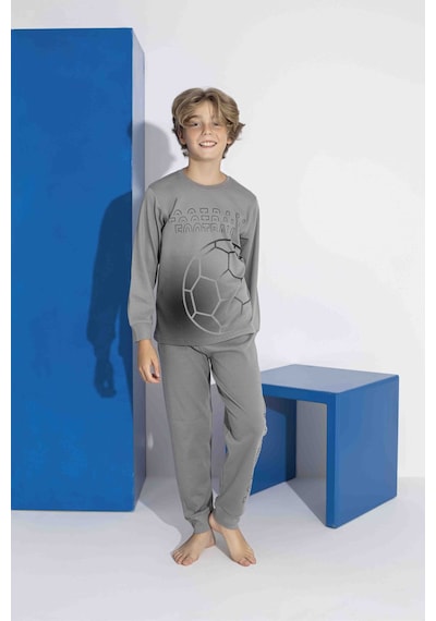 Tarık 5-9 Yaş Erkek Çocuk Top Pano Baskılı İnterlok Pijama Takımı 4115270 - Gri Gri