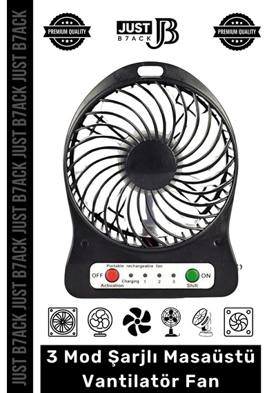 Masafanı 3 Mod Şarjlı Aydınlatmalı Sessiz Mini Pervaneli Soğutucu Küçük Masaüstü Vantilatör Fan