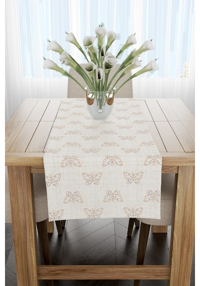 Krem Modern Kelebek Desenli Runner 40x140cm Krem