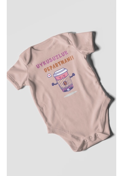 Uykusuzluk Departmanı Baskılı Bebek Zıbını Çıtçıtlı Body %100 Pamuk Kısa Kol Pastel Pembe