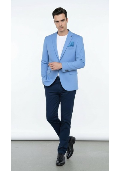 Erkek Slim Fit Blazer Ceket Plus Scorpion Tek Düğmeli Spor & Klasik Kombin Bebe Mavisi