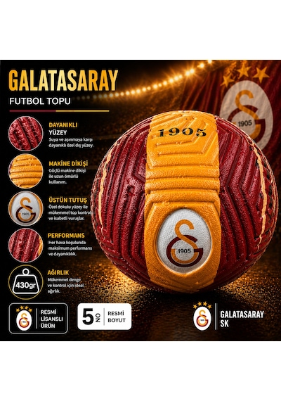Galatasaray Futbol Topu Orjinal Maç Topu No:5 Kırmızı