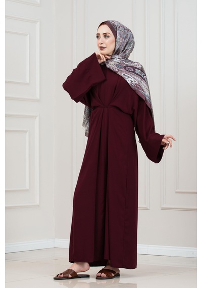 Sevitli Bağlamalı Maria Elbise-bordo-5339 Bordo