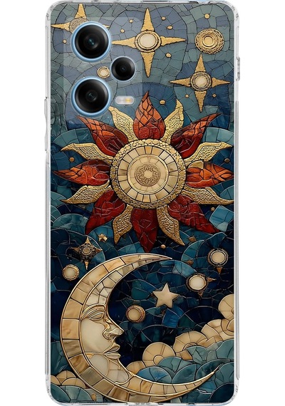 Printify Redmi Note 12 Pro 5g İle Uyumlu Vitray Sol Ve Luna Tasarımlı Şeffaf Silikon Kılıf Şeffaf