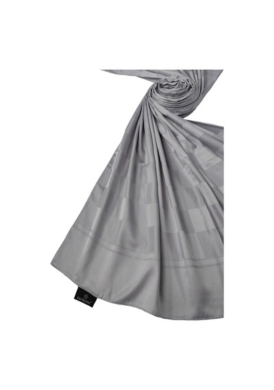 Mim Eşarp Emproyal Silver Jakar Dama Desenli Şal 75x190 Cm Gümüş
