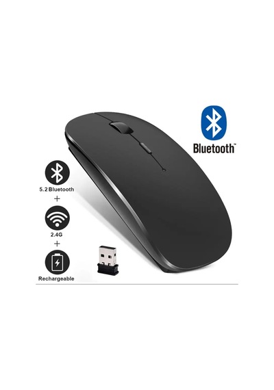 Şarjlı Mouse 2.4ghz Usb Wireless Ve Bluetooth Lu Sessiz Mat Siyah Diğer