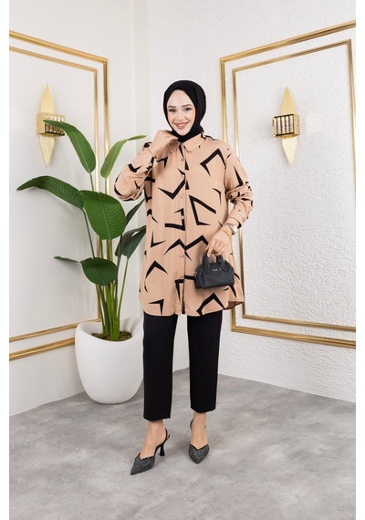 Hira Life Fashion Kadın Tesettür Giyim Ve Spor Giyime Uygun Düğme Detaylı Şık Desenli Dokuma Viskon Gömlek-tunik Vizon VİZON Hira Life Fashion Kadın Tesettür Giyim Ve Spor Giyime Uygun Düğme Detaylı Şık Desenli Dokuma Viskon Gömlek-tunik Vizon VİZON