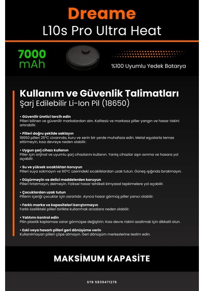 Dreame L10s Pro Ultra Heat 7000mah Robot Süpürge Bataryası