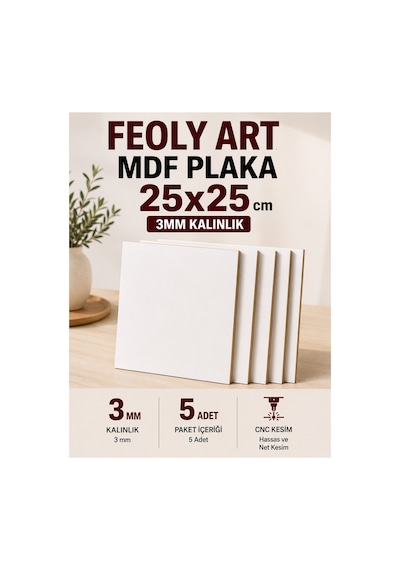 3 Mm 25x25 Mdf Plaka 5 Adet - Pasta Altlığı, Hobi, Maket, Ahşap El Sanatları 5 Li Paket 25 x 25