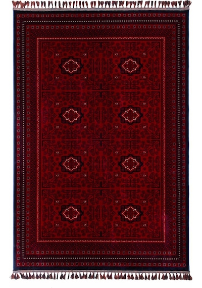Elvey Home Afgan Vintage Kaymaz Taban Gerçek Kadife Bambu Sık Dokuma Otantik Dekoratif Zamansız Tasarım Halı Bordo