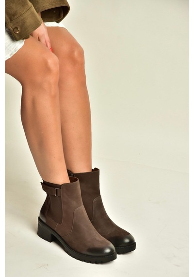 Fox Shoes N555053801 Kahverengi Hakiki Deri Nubuk Kadın Bot