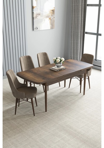 Zümra Serisi, Barok Ahşap Desen 80x132 Açılabilir Mdf Mutfak Masası Takımı 4 Adet Sandalye, Cappucino Zümra Serisi, Barok Ahşap Desen 80x132 Açılabilir Mdf Mutfak Masası Takımı 4 Adet Sandalye, Cappucino