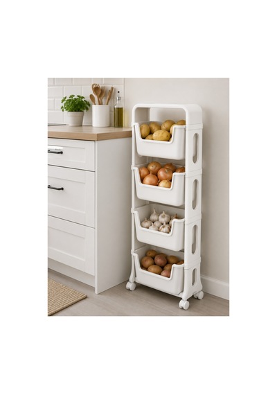 Flexibox 4 Katlı Mutfak Dolabı Organizer Patates Soğan Sepeti Çok Amaçlı Dolap Beyaz