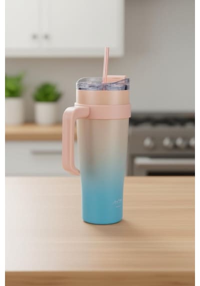 Bambum Horizon - Pipetli Termos Bardak Turkuaz 1000ml Mavi