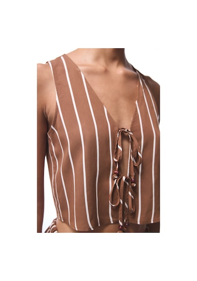 Penti Marea Çizgili Bağlama Detaylı V Yaka Crop Top Üst Çok Renkli