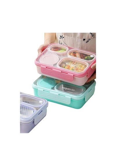 Vagonlife Bento 950ml Lunchbox Tek Katlı 4 Bölmeli Çelik Sefer Tası Yemek Kutusu Mor Genel