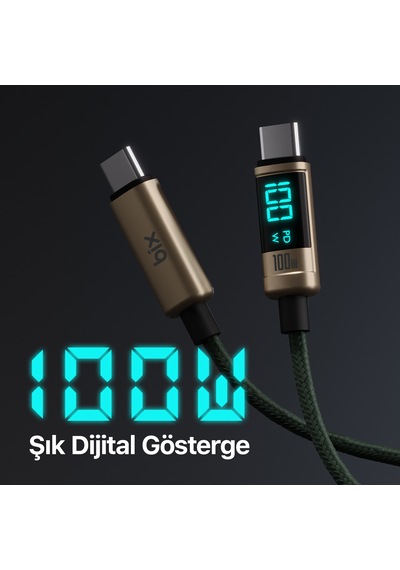 Bix BX09CC 100 W Type-C  Led Ekranlı Şarj ve Data Kablosu 1 M Bronz