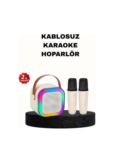 Karaoke Hoparlör Taşınabilir Çift Mikrofonlu Ve Led Işıklı Bluetooth 5.0 Renkli