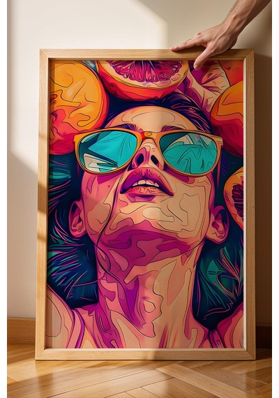 Meyvelerin İçinde Uzanan Kadın Çerçeveli Tablo - Pop Art Poster Tablo