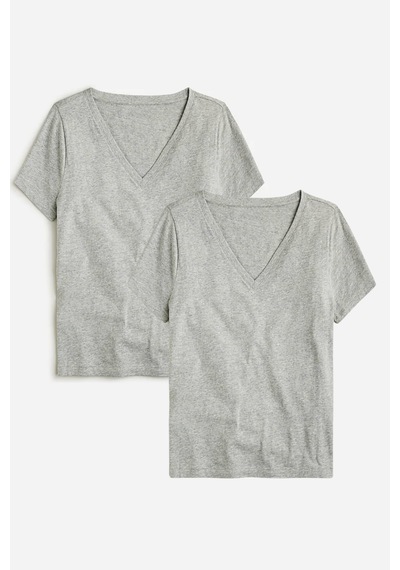 Kadın V Yaka Regular Tshirt Spr24tsk45-2 Gri Melanj Kadın V Yaka Regular Tshirt Spr24tsk45-2 Gri Melanj