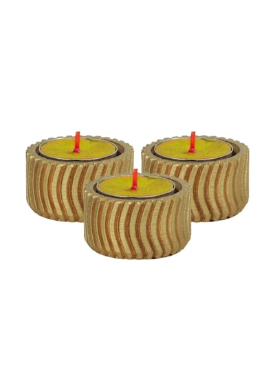 Eskitme Mumluk Şamdan 3 Adet Tealight Uyumlu Üçlü Tekerlek Model - Altın