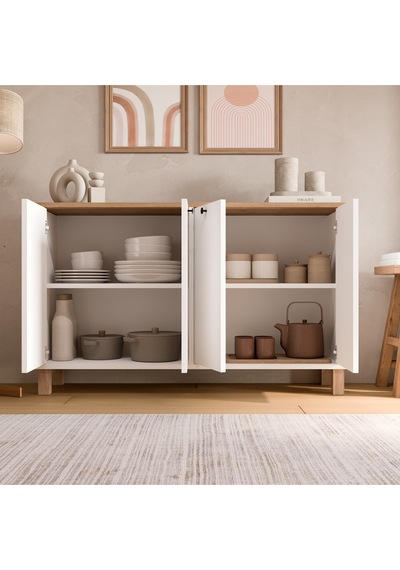 Nord Konsol 4 Kapaklı Ahşap Ayaklı 120cm Sepet-beyaz Nd2-sw Beyaz