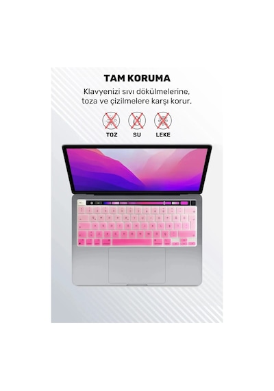Apple Uyumlu MacBook Pro 13 Inc 2020/2022 M1/m2 A2338 Türkçe Karakterli Silikon Klavye Koruyucu Kılıf Çok Renkli