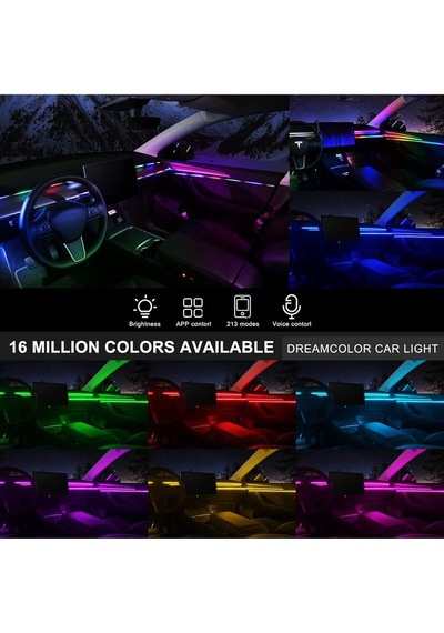 Araç Içi Ambiyans Aydınlatma Sistemi 18 In 1 Rgb Led Bluetooth Destekli - Müzik Ve Ses Duyarlı