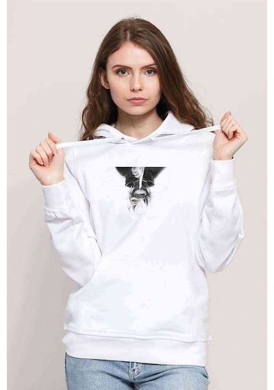 Anime Black Tokyo Ghoul Baskılı Beyaz Kadın Kapşonlu Sweatshirt