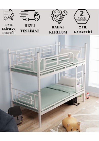 Moblay Defne Genç Çocuk Yatak Odası Metal Ranza Ve Karyola 90x190 Beyaz 90 x 190 Moblay Defne Genç Çocuk Yatak Odası Metal Ranza Ve Karyola 90x190 Beyaz 90 x 190