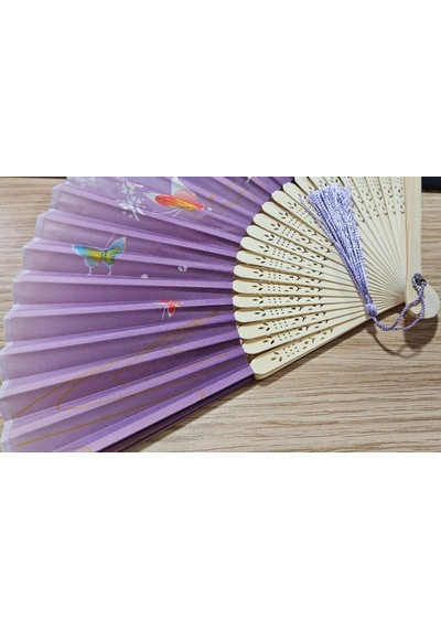 Beluga Yelpaze Bambu Kumaş Serinletici Vintage Şık Dekorasyon Lila Püsküllü Japon Yelpaze 0358