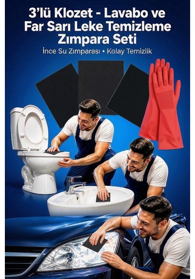 Oto Far, Klozet Ve Lavabo Temizleme Zımpara Seti 3'lü 220 Kum Islak/kuru Su Zımparası