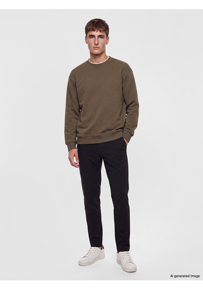 Lcw Vision Haki Bisiklet Yaka Erkek Kalın Sweatshirt