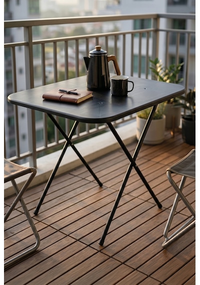 Mutfak Masası Katlanır Masa Yemek Masası Balkon Masası Gardenflex Masa 60x80 Cm Siyah