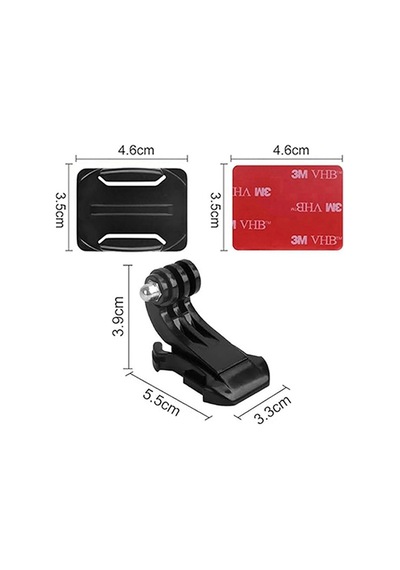 Gplus Bs03kj 3 Parça Oval Zemin Kavisli Yüzey J-hook Aksiyon Kamera 3m Yapışkan Motor Kask Bağlantı Seti Siyah