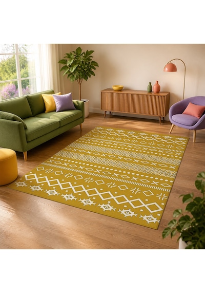 Kartela Halı Nera Halı Kaymaz Taban Makinede Yıkanabilir Halı Hardal Sarısı - 60 X 90 Cm