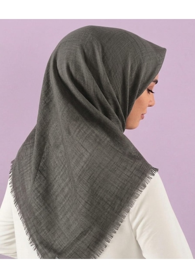 Özense Çift Flamlı Pamuklu Terletmeyen 4 Mevsim Kullanılabilir 100x100 Cm Eşarp Koyu gri