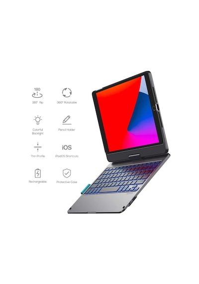 Apple Uyumlu iPad, Pro 11inç M4 2024 Kılıf Kablosuz Dönebilen Klavyeli Kılıf Keyboard A2836 A2837 A3006